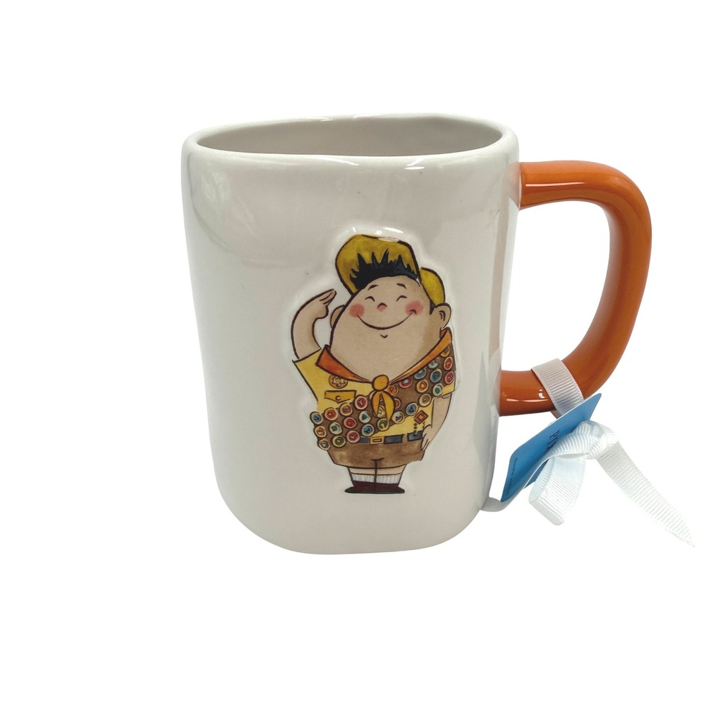 Rae Dunn Disney Pixar Up Russell Wilderness Explorer‎ Mug White Orange NEW